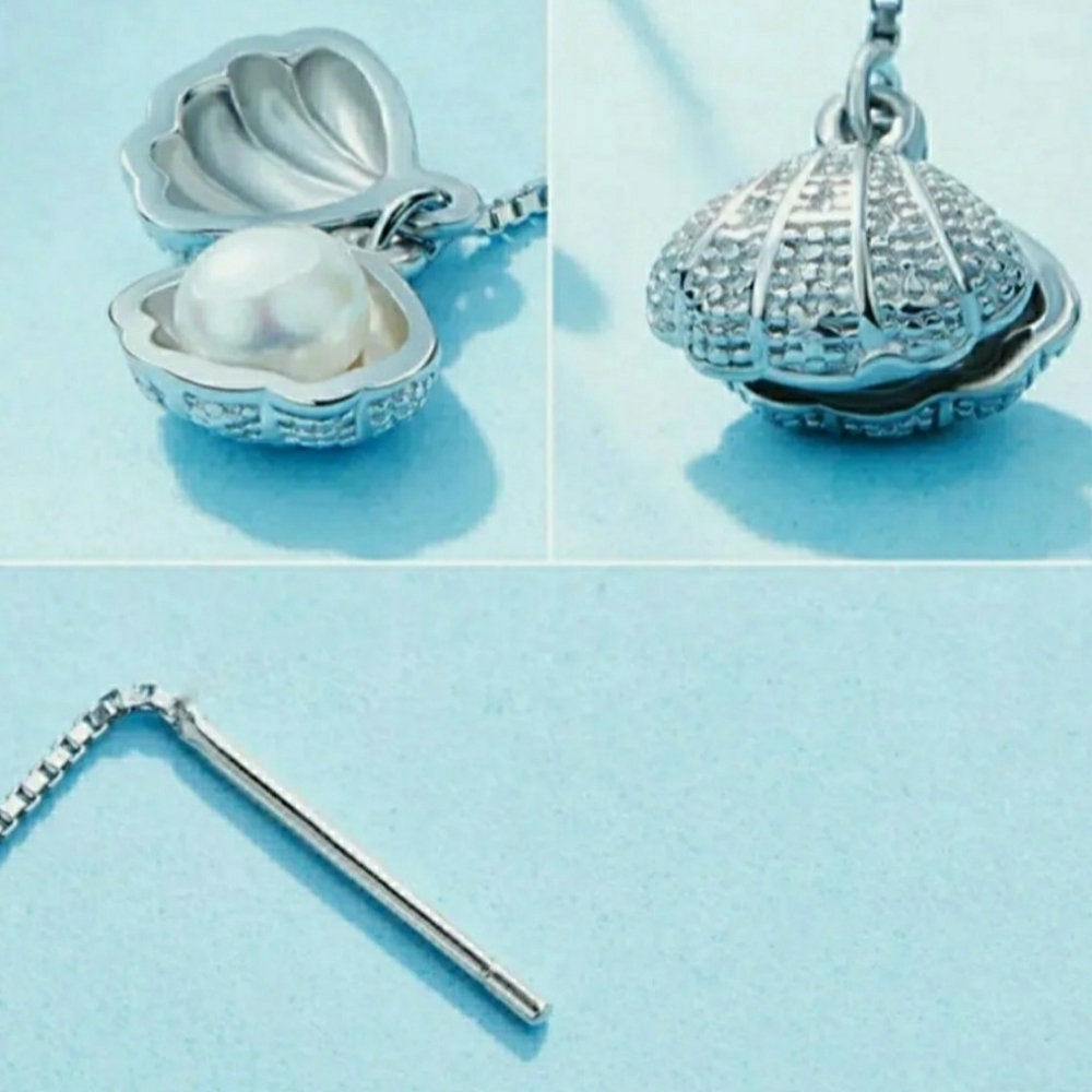 Sea shell threader earrings with pearl .925